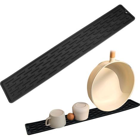 Tapis de séchage étroit en silicone antidérapant pour vaisselle, bouteilles, tasses, planches à découper, éponge 55 x 9 x 0,5 cm, noir (1/5)