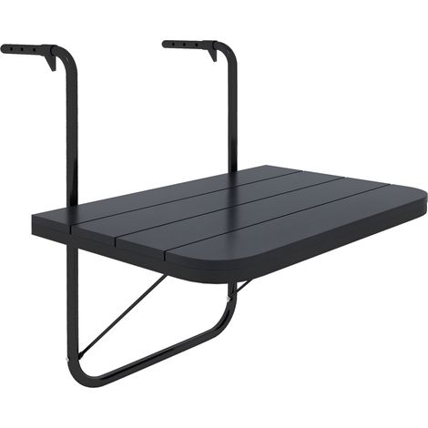 Klappbarer Aluminium-Hänge-Balkontisch mit rechteckiger Tischplatte und verstellbarer Höhe, Maße 60 x 40 x 55–64 cm (L x B x H), schwarz