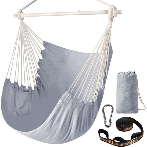 Sièges Suspendus Chaise Hamac Solide en métal Pliable Barre d'écartement Portable Chaise Suspendue Max 500 lbsSiège Confortable Patio pelouse Coton mélangé pour Confort supérieur Durabilité (1/5)