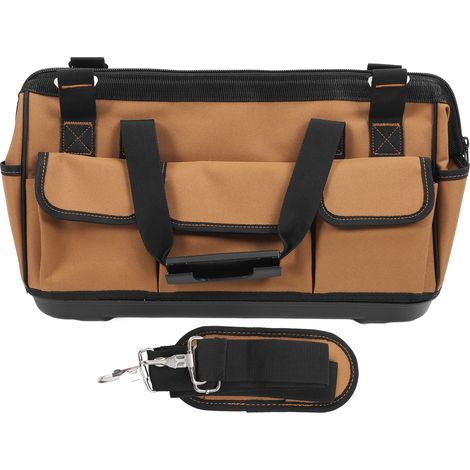 Borsa portautensili resistente, borsa per elettricisti, 17 ampie tasche con tracolla, marrone per elettricisti uomini (45,7 cm) (1/5)