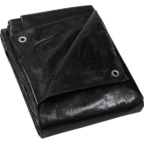 Bâche avec œillets - Imperméable - 3 m x 3 m - Noir - Multifonction - En polyester - 120 g/m² - Bâche de protection - Bâche multi-usages - Indéchirable et stabilisée (1/5)