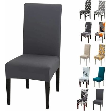 (Gris)Housse de chaise - YYV - Extensible - Lot de 6 - Gris - Intérieur (1/4)