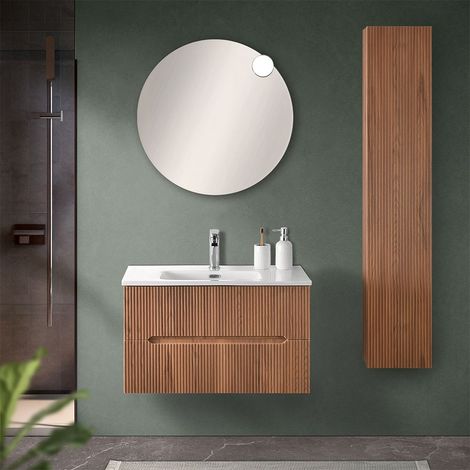 Mobile bagno sospeso 80 cm noce canaletto cannettato Bali (1/5)