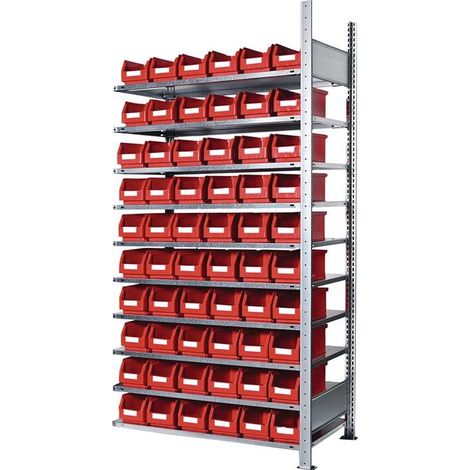 Steckregal H2000xB1000xT300mm Anbauregal 10 Stahlböden 60 x Gr. 5 rot