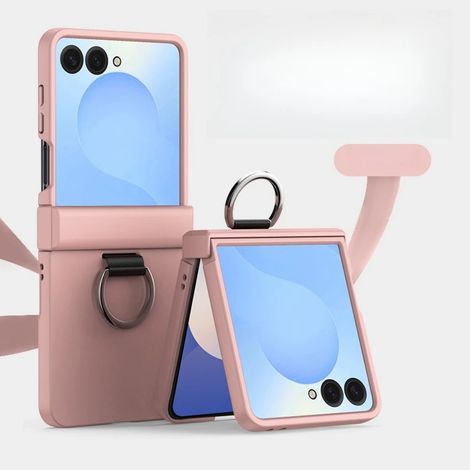 (Rose, Galaxy Z Flip 8) Étui de protection rigide en polycarbonate en forme d'anneau, protection de la charnière centrale, résistant aux chocs et aux chutes.
