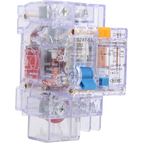 Disjoncteur différentiel transparent DZ47LE-63 C63 1P+N 6-63A 230V-400V, protection contre les fuites de courant, interrupteur automatique modulaire pour tableau électrique. (1/5)
