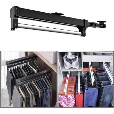 FENOPLASTICA1 Pièce Tringle à vêtements extensible permettant de sortir les cintres - Barre télescopique réglable (292 mm, noir) (1/4)