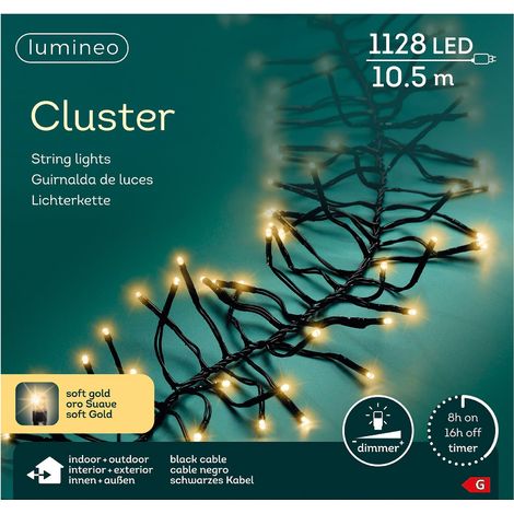 Lumineo LED Lichterkette Cluster schwarz 10,5 Meter 1128 Lichter - softgold (1/3)