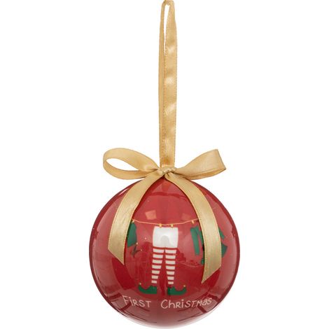 Déco Sapin Boule de Noël D 7.5 cm Rouge First Christmas - Feeric Christmas