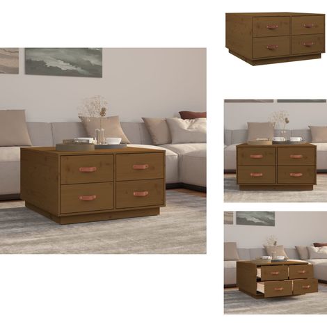 Table basse Marron miel 80x80x45 cm Bois massif de pin - Table Basse - Meuble Salon - Table D'appoint - Table Design - Bois Massif (1/5)
