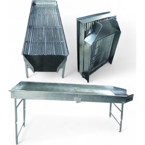 Defogliatore manuale chiudibile salvaspazio per olive in acciaio zincato con scivolo e gambe 191x60xH97 cm