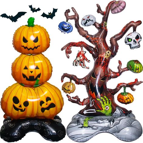 Ensemble de 2 ballons supplémentaires en forme de citrouille géante et d'arbre mort pour la décoration de fêtes d'Halloween intérieures et extérieures (1/5)