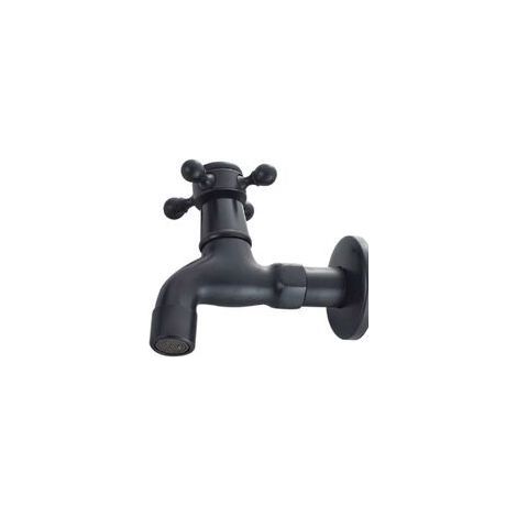 Vintage-Kaltwasserhahn mit Einhand-G1/2-Schnittstelle – Wandmontierter Mopp-Wasserhahn für Badezimmerwaschbecken (schwarz) (1/5)