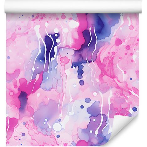 Papier peint rose et violet, encre poudre rose, fond lavande 50x1000 cm (1/5)