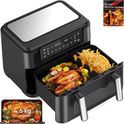 Friteuse sans Huile 12L - Panier Flexible - Écran LED - Cuisson 360° Sans Huile - 10 Programmes - Fenêtre transparente - Air fryer