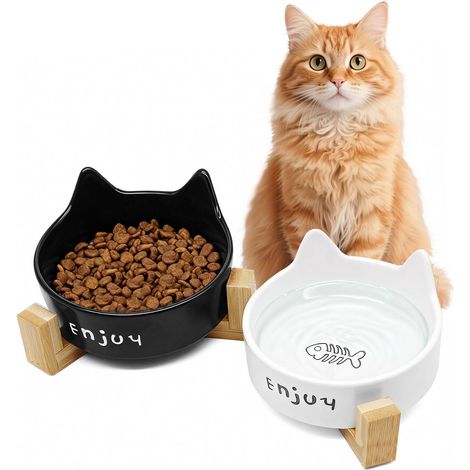 2 x Ceramic Cat and Small Dog Bowl 200 ml Moustache Proof Food and Water Bowl, Easy to Clean Wide and Shallow Design Smooth Surface, Dishwasher Safe (1/5)
