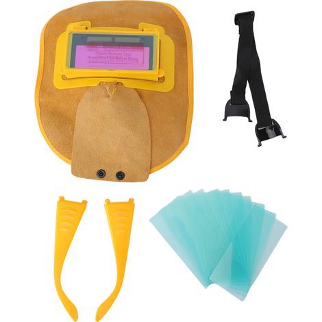 Leather welding mask - lightweight, adjustable, heat-resistant - with anti-glare visor + 10 sheets (1/5)