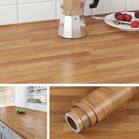 Revêtement Plan de Travail Adhésif Bois Clair 90CMx500CM Lavable Credence Adhesive pour Cuisine Effet Bois Rouleau Adhesif pour Meuble Armoire Table Bureau Adhesif Plan de Travail Cuisine (1/5)