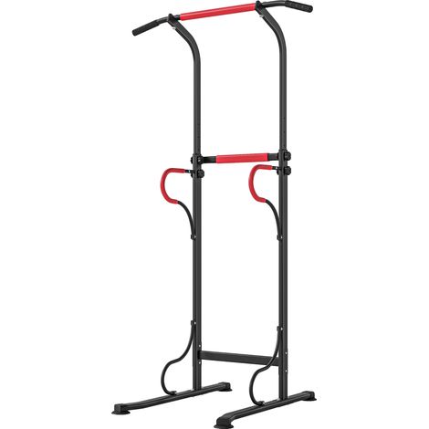 Station de dips Power Tower, barre de traction Power Tower, station de fitness multifonctionnelle avec hauteur réglable de 171 à 219 cm, noir et rouge