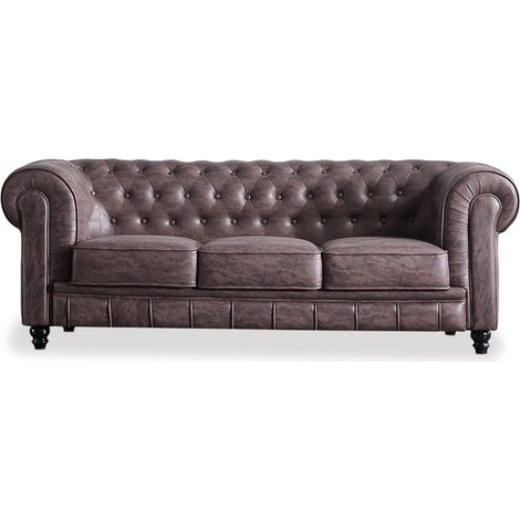 Sofá Chester 3 plazas tejido Marrón vintage 211cm (ancho) x 75cm (alto) (1/5)