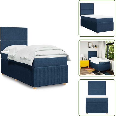 Sommier à lattes de lit avec matelas Bleu 90x190 cm Tissu - Sommier À Lattes De Lit - Sommiers À Lattes De Lit - Lit - Meuble De Chambre À Coucher (1/5)