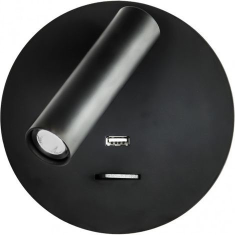 Aplique 3w 4000k Giotto Redondo Negro Puerto Usb  150lm C/interruptor 14x14x12cm Orientb