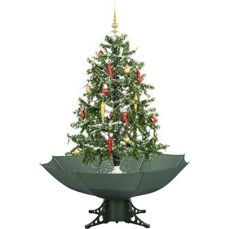 Albero di Natale Albero natalizio Albero festivo con Neve e Base a Ombrellone Verde 140 cm (1/5)