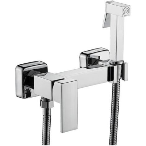royaluxe -Douchette WC Bidet Murale En Cuivre Avec Robinet Mixte Eau Chaude Et Froide Argent