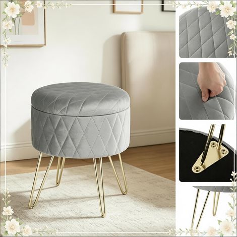 Fauteuil de rangement rond d'appoint – 1 fauteuil avec compartiment de stockage, design compact pour salon, chambre ou bureau (1/4)