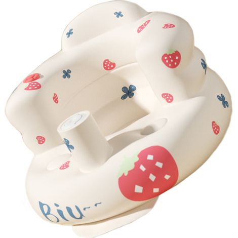 Siège gonflable pour bébé en PVC portable, motif fraise et musique, idéal pour apprendre à s'asseoir. Parfait pour la douche. (1/5)
