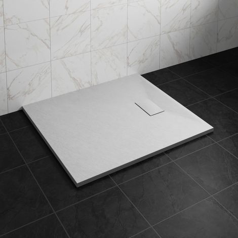 NRG 1200 x 900mm SMC White Rectangle Slate Effect Bathroom Shower Tray (1/5)