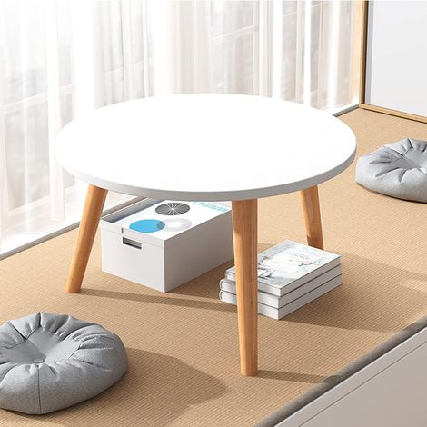 Tavolino Rotondo, Tavolino Piccolo con 3 Gambe in Legno, Tavolino Stile Scandinavo per Soggiorno, Camera da Letto, Balcone, 40 X 41,5 cm (Ø X A), Bianco MINKUROW (1/5)