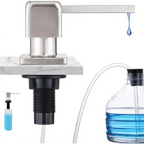 Distributeur de Savon Encastrable, Distributeur Savon Liquide Encastrable avec Bouteille et Ensemble de rallonge de120mm, Savon Evier Rotatif à 360° (1/5)