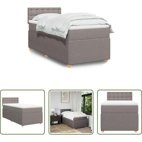 vidaXL Surmatelas -  Sommier à lattes de lit avec matelas Taupe 90x190 cm Tissu (1/5)