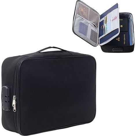 Sacs De Rangement Avec Serrure, Boîte Organisatrice Pour Documents Importants, Pour La Maison Et Le Bureau, Noir 2 Couches (1/5)