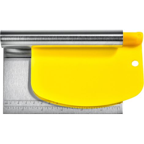 1 x Racloir de cuisine, graduation intégrée, lame acier inoxydable 0,6mm, manche polypropylène, pour boulangerie et maison (1/5)
