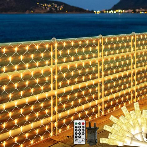 Filet lumineux d'extérieur pour buissons,6X3M 408LED Lumières de Fée Extérieures,Cristal,Cristal,Connectable, Étanche, Télécommande, Minuterie pour Jardin Patio Balcon Clôture(Blanc Chaud) (1/5)