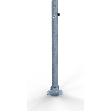 Schake Absperrpfosten umlegbar aus Stahlrohr verzinkt Ø60x2,5mm mit Dübelbefestigung, Profilzylinderschloss und Stahlkappe 900mm Überflur (1/2)