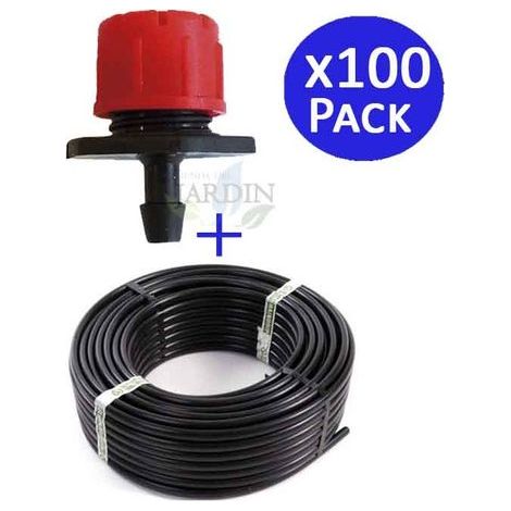 Tuberia goteo 16 mm x 100 m, color negro + 100 Goteros regulables 0 a 70 l/h Tubo riego por goteo negro