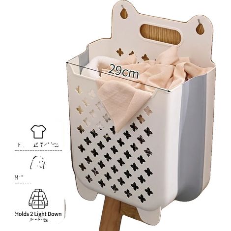 Cesto de ropa, diseño plegable, materiales ecológicos, blanco grande (1/2)