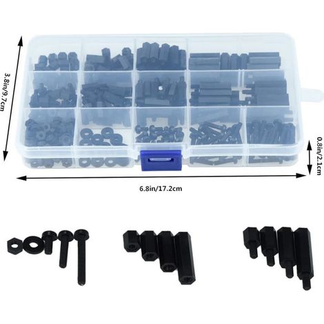 320 Pièces M2.5 Mâle Femelle Entretoise en Nylon Noir, Hex Entretoise Vis Écrou Pilier Fileté Standoff, Vis Boulons et écrous, Boulons Vis à Tête Cruciforme pour PCB Circuit Électrique