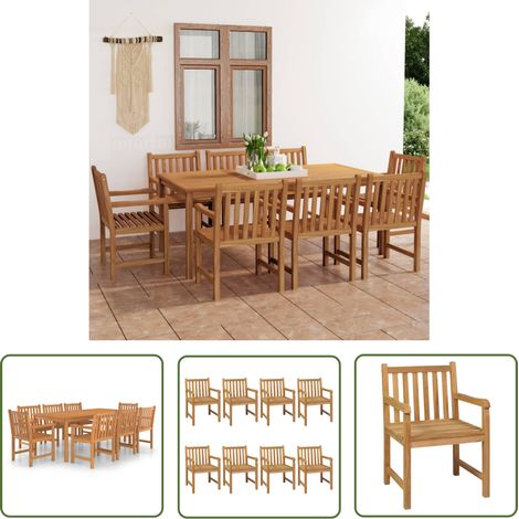 The Living Store Ensemble à manger de jardin 9 pcs Bois de teck solide - Ensemble Salon De Jardin - Mobilier De Jardin - Table De Jardin - Chaises De Jardin - Teck (1/5)