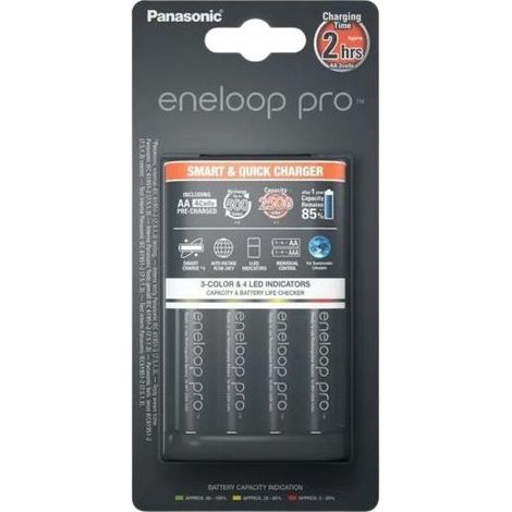 Panasonic Smart & Quick BQ-CC55 +4x eneloop Pro AA Caricatore per pacchi batteria NiMH Ministilo (AAA), Stilo (AA)
