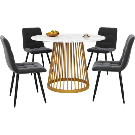 Ensemble 5 pièces table ronde 80cm métal 4 chaises velours salle à manger (1/5)