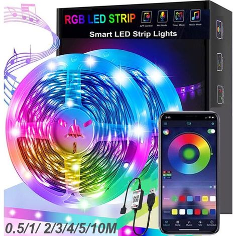 Bande LED RGB de 5 m avec télécommande, idéale pour la décoration de meubles, fêtes, maison, chambre. Changement de couleur. (1/5)