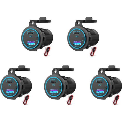 5X 65W PD 12V Prise USB pour Ordinateur Portable USB C Chargeur de Voiture Prise Multi Port Adaptateur éTanche pour Voiture Bateau Camion