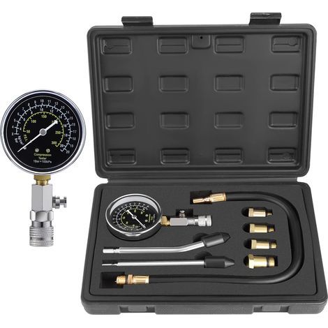 Kit de testeur de compression moteur essence – 4 adaptateurs laiton – Jauge 0-300 psi – Tuyau d'extension 16,75' pour tests précis (1/5)