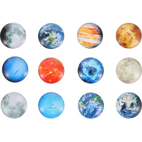 Lot de 12 aimants autocollants pour réfrigérateur sur le thème des planètes, en verre.-2x2cm-Colorful (1/3)