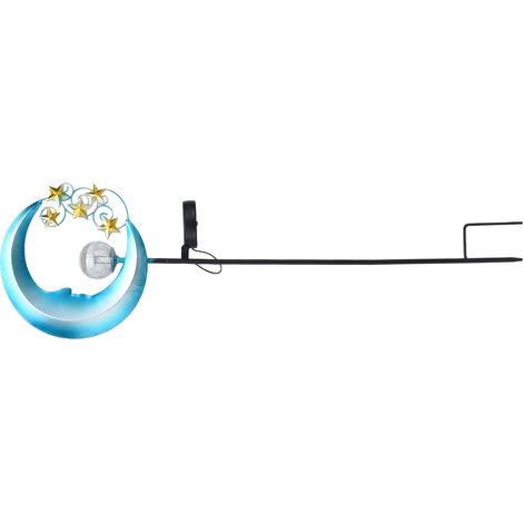 Lampe solaire de jardin étanche en fer et verre craquelé, décorative lune et étoile, à LED, pour pelouse, cour et allée. (1/5)
