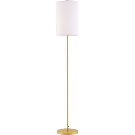 Lámpara de mesa, elegante lámpara de mesa de acero con pantalla de tela, lámpara para sala de estar, interruptor de cadena, dorado + blanco